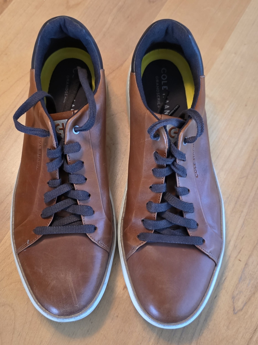 Cole Haan Men's Brown Leather Lace-Up Sneakers with Black Laces